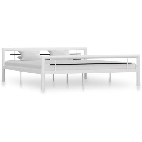 Lit adulte Moderne - Cadre de lit pour Adultes, Enfants pour Couchage Blanc et noir Métal 180 x 200 cm -70404 (1/5)