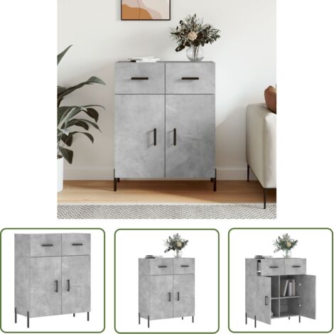 The Living Store Buffet gris béton 69,5x34x90 cm bois d'ingénierie - Buffet Moderne - Buffet Design - Armoire Rangements - Meuble Rangement - Mobilier Salon (1/5)