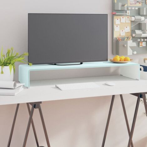 Meuble TV/ Support TV banc de Télévision pour moniteur 90x30x13 cm verre vert -FR26228 (1/5)