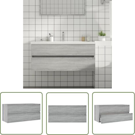 The Living Store Armoire d'évier Sonoma gris 100x38,5x45 cm Bois d'ingénierie - Meuble De Salle De Bain - Armoire De Lavabo - Rangement Salle De Bain - Meuble Vasque - Meubles Design (1/5)
