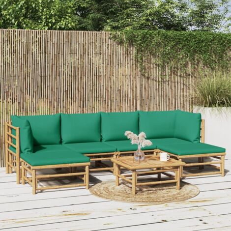 7 pcs Salon de jardin, Ensemble table et chaises de jardin, Meuble de jardin avec coussins vert bambou MKW665895 (1/5)