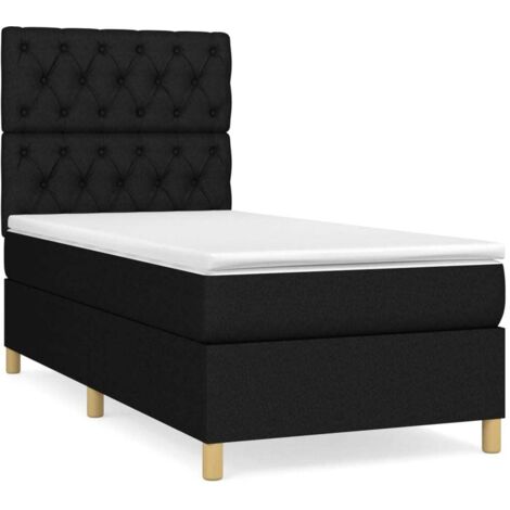 Lit simple et matelas  Lit à sommier tapissier et matelas  Lit Adulte Noir 80x200 cm Tissu BVM73715 BonneVie (1/5)