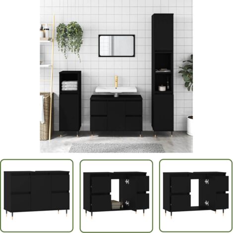 Furniture Limited - Armoire de salle de bain noir 80x33x60 cm boi