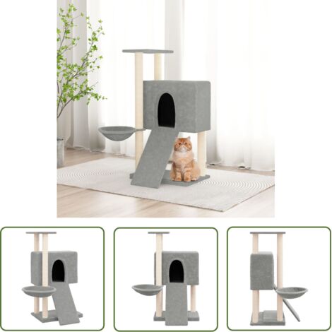 The Living Store Arbre à chat avec griffoirs en sisal Gris clair 96 cm - Arbre À Chat - Meuble Pour Chat - Tour À Chat - Griffoir - Chat (1/5)