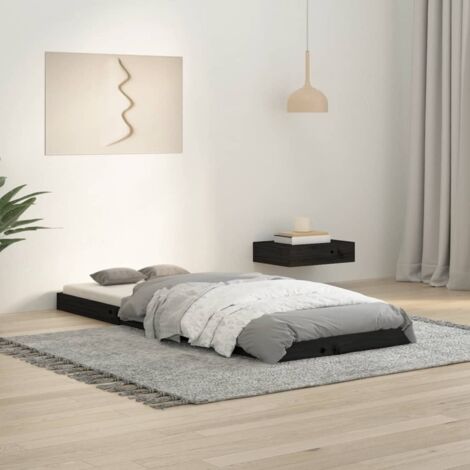 Lit Adulte magnifique - Cadre de lit pour Chambre,Matériau durable Noir 75x190 cm Bois pin massif Petit simple -79287 (1/5)