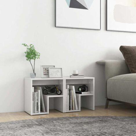 Lot de 2 Tables de chevet Tables d'Appoint Industriel Tables de nuit Blanc brillant 40x30x40 cm Aggloméré -BV88514 (1/5)