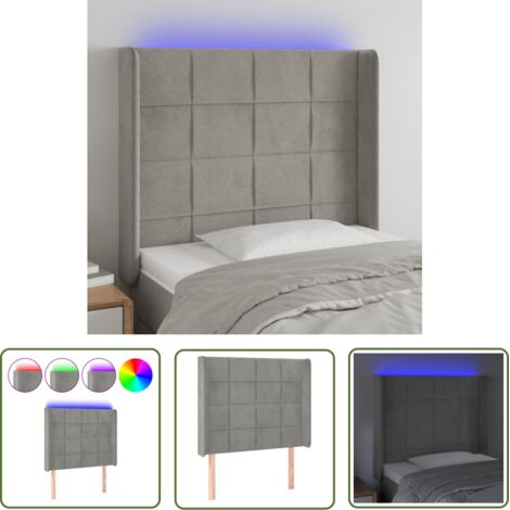 The Living Store Tête de lit à LED Gris clair 103x16x118/128 cm Velours - Tête De Lit Led - Tête De Lit Velours - Tête De Lit Moderne - Éclairage Led - Têtière De Lit (1/5)