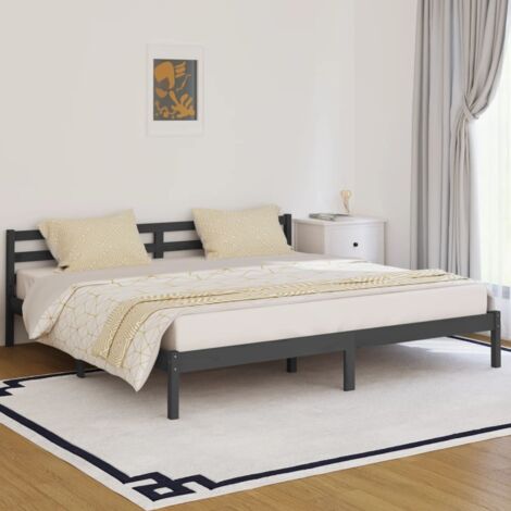 Lit adulte Moderne - Cadre de lit pour Adultes, Enfants pour Couchage Bois massif de pin 200x200 cm Gris -72775 (1/5)