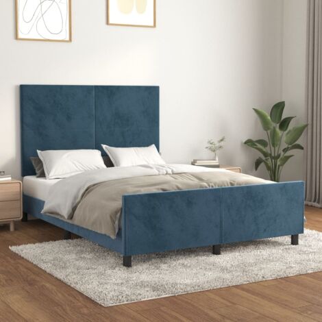 Lit double-140 x 190 cm, Cadre de lit avec tête de lit, Lit adulte, Structure de lit Bleu foncé 140x190 cm Velours PDKEI64680 (1/5)