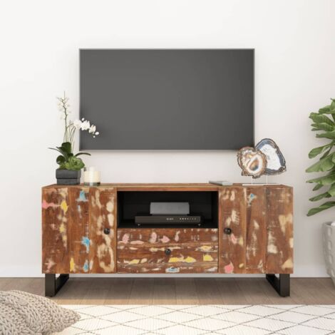Meuble TV - Armoire Télévision Moderne Banc TV de Salon 105x33,5x46 cm bois de récupération et d'ingénierie -FR18174 (1/5)