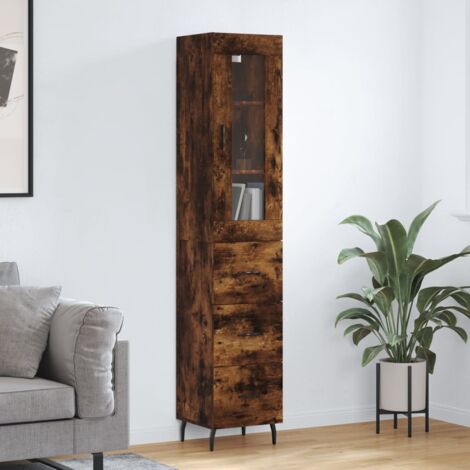 Buffet haut, Meuble de Rangement, Armoire de Cuisine Chêne fumé 34,5x34x180 cm Bois d'ingénierie NKK91336 (1/5)