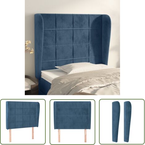 The Living Store Tête de lit avec oreilles Bleu foncé 93x23x118/128 cm Velours - Tête De Lit - Lit Rembourré - Tête De Lit Élégante - Tête De Lit Velours - Têtière De Lit (1/5)