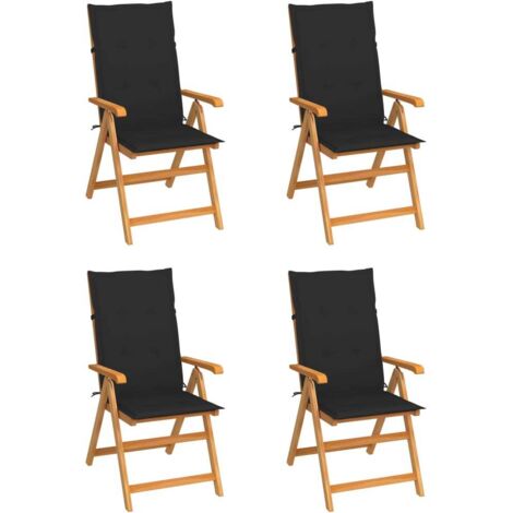 Chaises/Fauteuils de jardin 4 pcs avec coussins noir Bois de teck massif -TF25592 (1/5)