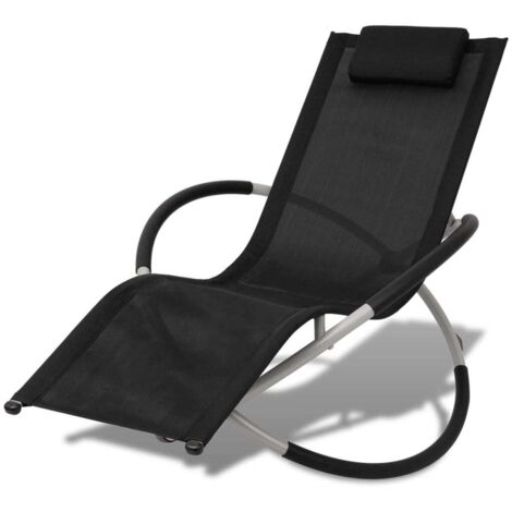 Chaise longue - Bain de soleil - Transat relax géométrique d'extérieur Acier Noir et gris GF62178 (1/5)