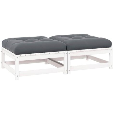 Repose-pieds de jardin, Tabouret Pouf, Tabouret Bas avec coussins 2 pcs Blanc Bois de pin LKF18331 (1/5)