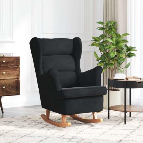 Chaise à Bascule confortable - Fauteuil à bascule et pieds en bois massif d'hévéa Noir Velours pour salon -BV11370 (1/5)