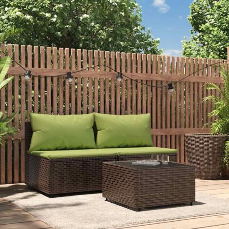 3 pcs Salon de jardin, Ensemble table et chaises de jardin, Meuble de jardin avec coussins marron résine tressée MKW246593 (1/5)