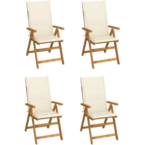 Lot de 4 Chaises inclinables de jardin,Fauteuils d'extérieur avec coussins Bois d'acacia -TF15640 (1/5)