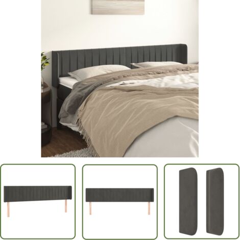 The Living Store Tête de lit avec oreilles Gris foncé 203x16x78/88 cm Velours - Tête De Lit - Tête De Lit Velours - Tête De Lit Rembourrée - Literie - Chambre À Coucher (1/5)