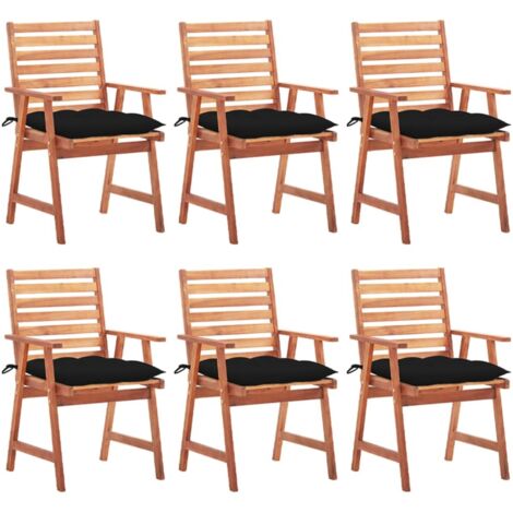 Lot de 6 Chaises à dîner d'extérieur,Fauteuils de Salle à Manger avec coussins Acacia massif -TF46940 (1/5)