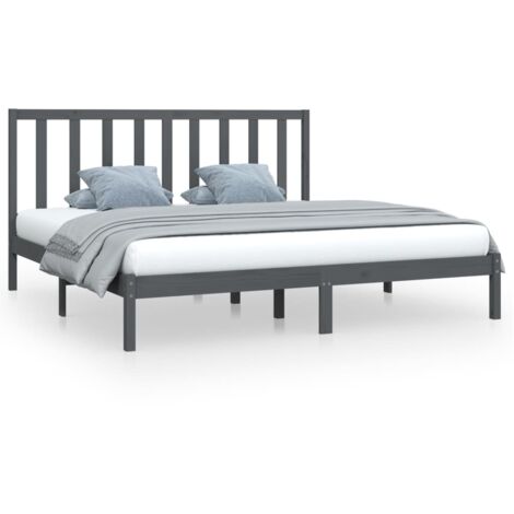 Lit Adulte  Cadre de lit magnifique pour Chambre,Matériau durable Gris Bois de pin massif 200x200 cm -97982 (1/5)