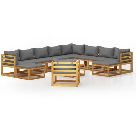 12 pcs Salon de jardin, Ensemble table et chaises de jardin, Meuble de jardin avec coussin Bois d'acacia solide MKW345667 (1/5)