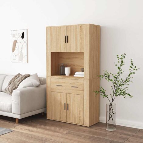 Buffet haut, Meuble de Rangement, Armoire de Cuisine Chêne sonoma Bois d'ingénierie SDG96491 (1/5)