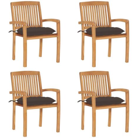 Lot de 4 Chaises/Fauteuils de jardin empilables avec coussins Teck solide -TF39159 (1/5)