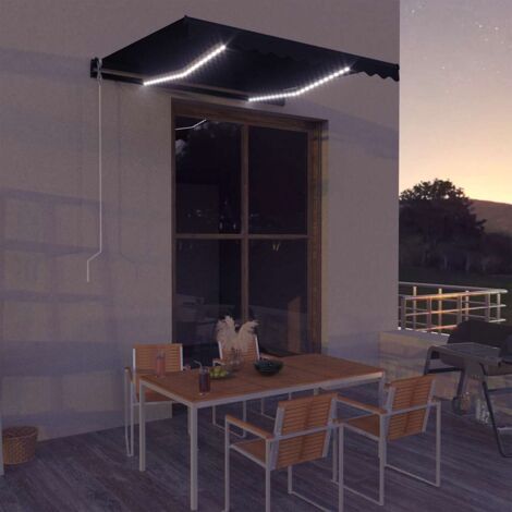 Auvent manuel rétractable avec LED,Marquise Anti-UV,Auvent facile à assembler 300x250 cm Anthracite -FR20289 (1/5)