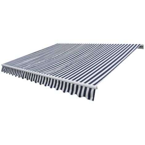 Auvent pliable manuel Store Banne Solaire abri Marquise Brise-soleil 300 cm Bleu/blanc LKOWF53472 (1/5)