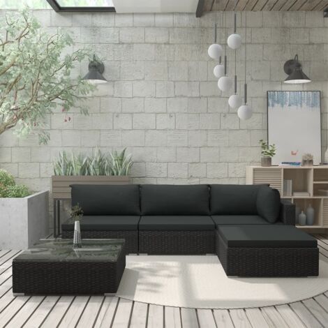 Salon de jardin 5 pcs,Mobilier de terrasse,Table et Chaise pour Relax avec coussins Résine tressée Noir -YZ620149 (1/5)