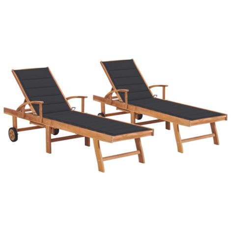 Chaises longues 2 pcs,Transat relax,Fauteuil de jardin Moderne avec coussin anthracite Teck solide GF89917 (1/5)