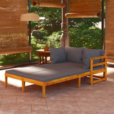 Bain de soleil Moderne - Transat relax -Chaises longues - Transat relax - Fauteuil de jardin Moderne avec coussins gris foncé 2 pcs Acacia solide GF39169 (1/5)