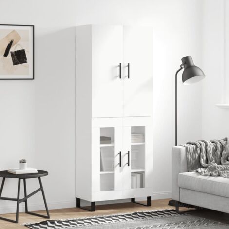 Buffet haut, Meuble de Rangement, Armoire de Cuisine Blanc 69,5x34x180 cm Bois d'ingénierie NKK21518 (1/5)
