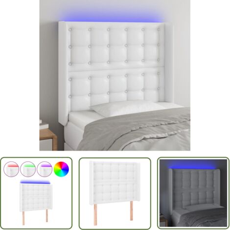 The Living Store Tête de lit à LED Blanc 103x16x118/128 cm Similicuir - Tête De Lit Led - Tête De Lit Moderne - Tête De Lit Blanche - Simicuir - Éclairage Led (1/5)