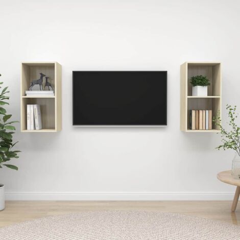 Lot de 2 Meubles TV muraux Banc TV de Salon,Design de luxe Chêne sonoma Aggloméré -FR94101 (1/5)
