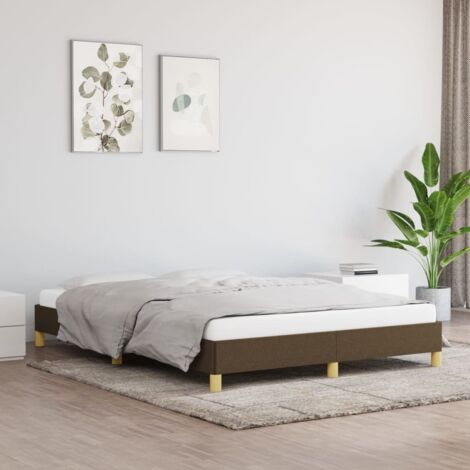Cadre de lit double 140x190 cm structure de lit adulte tissu marron