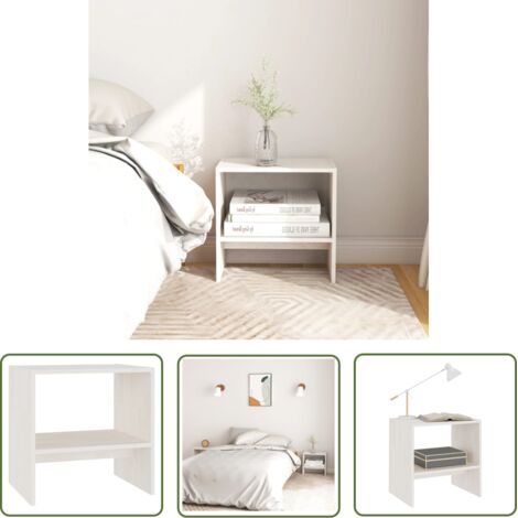 The Living Store Table de chevet Blanc 40x30,5x40 cm Bois de pin massif - Table De Chevet - Meuble De Chambre - Table D'appoint - Bois De Pin - Blanc (1/5)