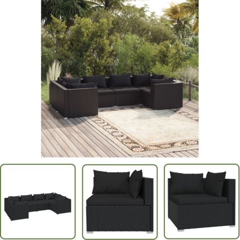 The Living Store Salon de jardin 6 pcs avec coussins résine tressée noir - Salon De Jardin - Meuble De Jardin - Ensemble De Meubles De Jardin - Mobilier De Jardin - Résine Tressée (1/5)