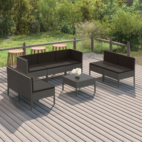 INLIFE Salon de jardin 8 pcs avec coussins Résine tressée Gris (1/5)