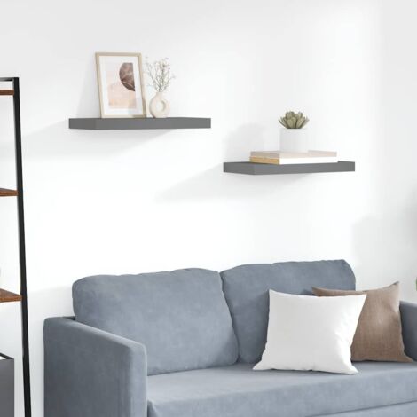 Lot de 2 Étagère murale multiposition - Étagère murale flottante Gris brillant 50x23x3,8 cm MDF -BV16990 (1/5)