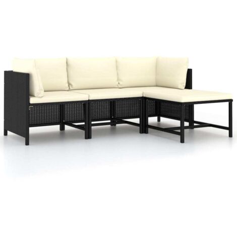 Lot de 4 Canapé de jardin design industriel - Canapés Relax de jardin avec coussins Noir Résine tressée -BV45915 (1/5)