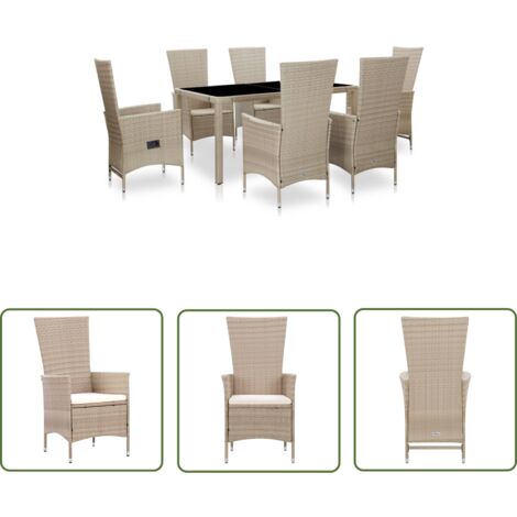 Salon de jardin avec coussins 7 pcs Résine tressée Beige (1/5)