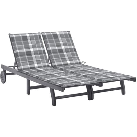 Chaise longue 2 places - Bain de soleil Transat Relax de jardin avec coussin Gris Acacia GF32730 (1/5)