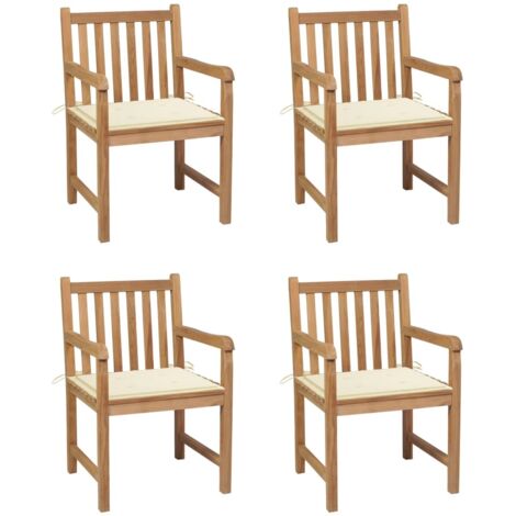 Chaises/Fauteuils de jardin 4 pcs avec coussins crème Bois de teck solide -TF70887 (1/5)