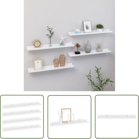 Lot de 4 Étagères murales pour Salon Bureau Chambre Blanc 60x9x3 cm -BV24834 (1/5)