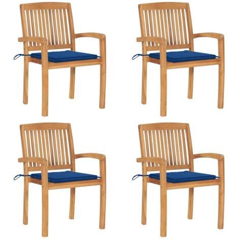 Lot de 4 Chaises/Fauteuils de jardin empilables avec coussins Teck solide -TF53111 (1/5)