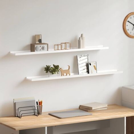 Lot de 2 Étagères murales pour Salon Bureau Chambre Blanc brillant 100x9x3 cm -BV90319 (1/5)