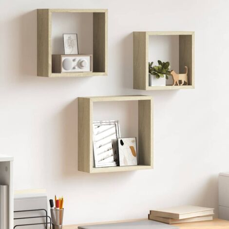 Lot de 3 Étagères murales sous forme de cube pour Salon Bureau Chambre Chêne sonoma -BV92779 (1/5)