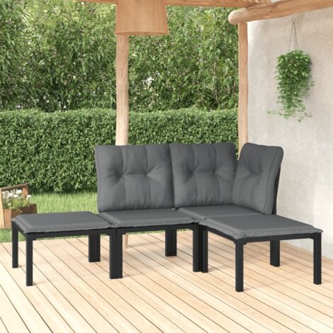 4 pcs Salon de jardin, Ensemble table et chaises de jardin, Meuble de jardin noir et gris résine tressée MKW420663 (1/5)